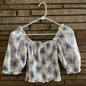 White and Lilac puff sleeve cropped Levis shirt